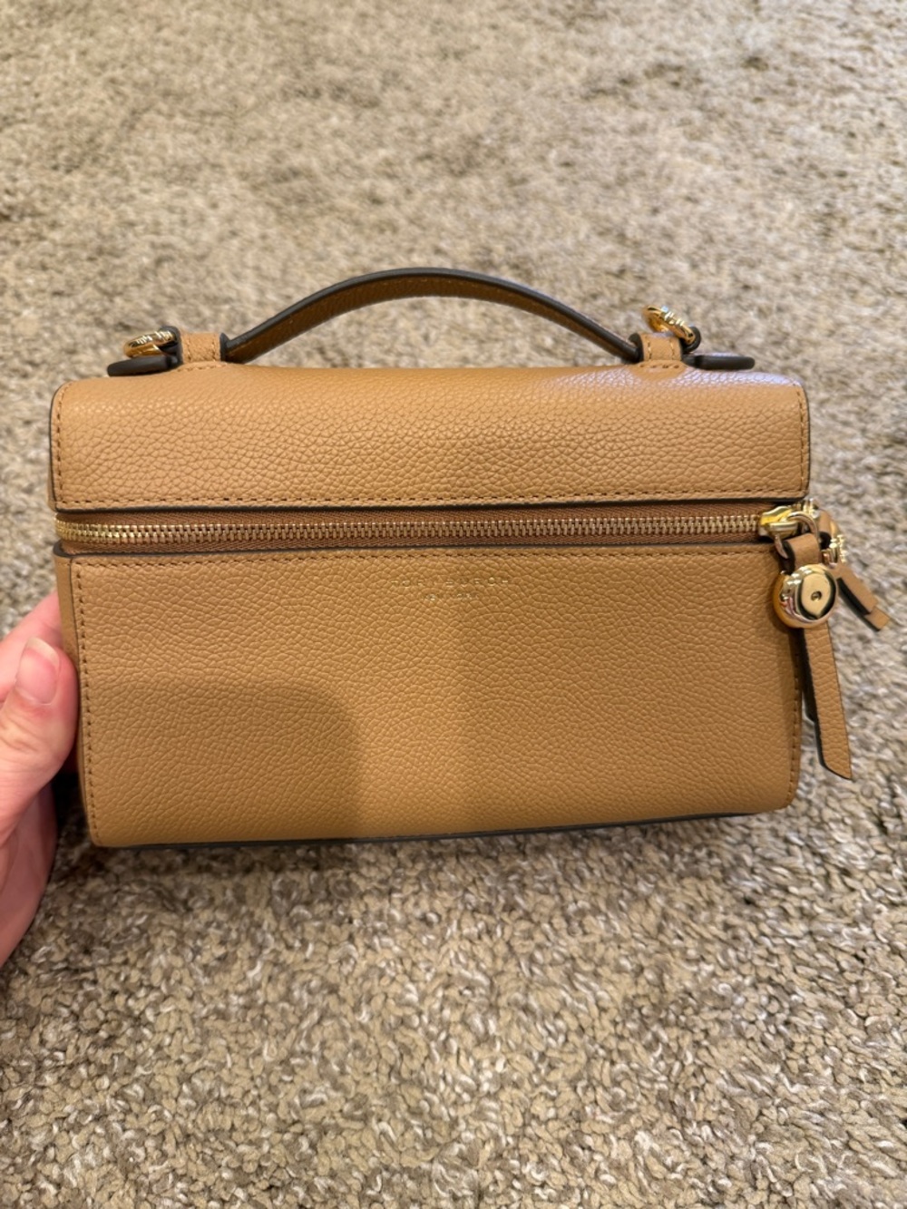 Tan Leather Top-Handle Crossbody Bag